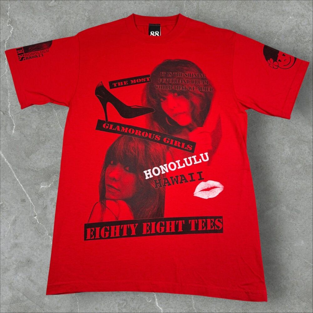 Limited Edition 88 Tees Hawaii Red T-Shirt Women Heels and Lips Graphic - Medium